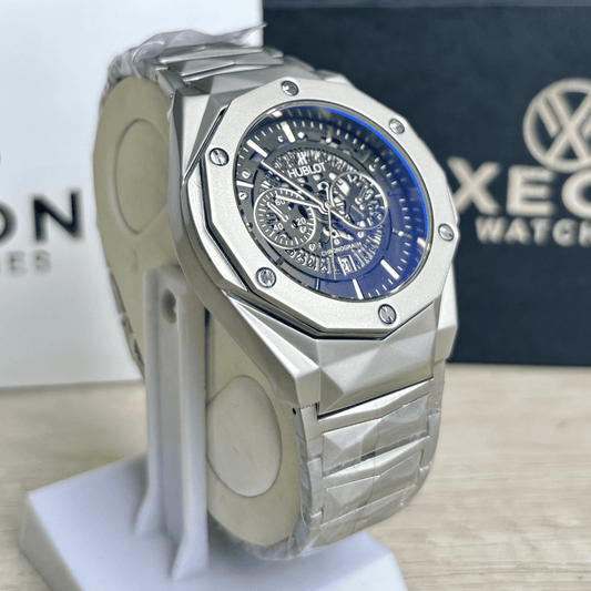 HB Premium Skeleton Watch - Luxury Diamond Cut Chain - Black Dial