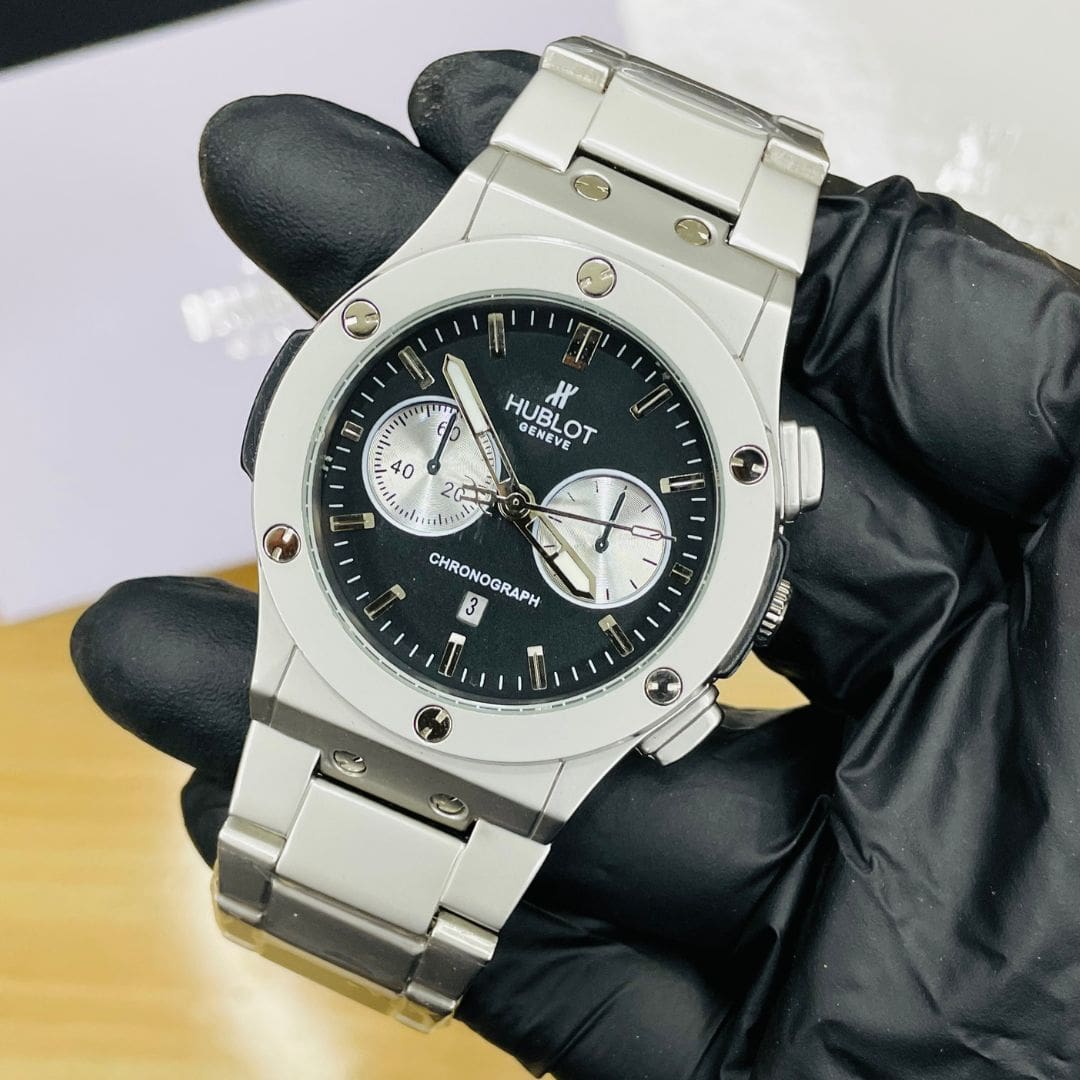 HB Premium Watch - Luxury Silver Matte Chain - Black Dial