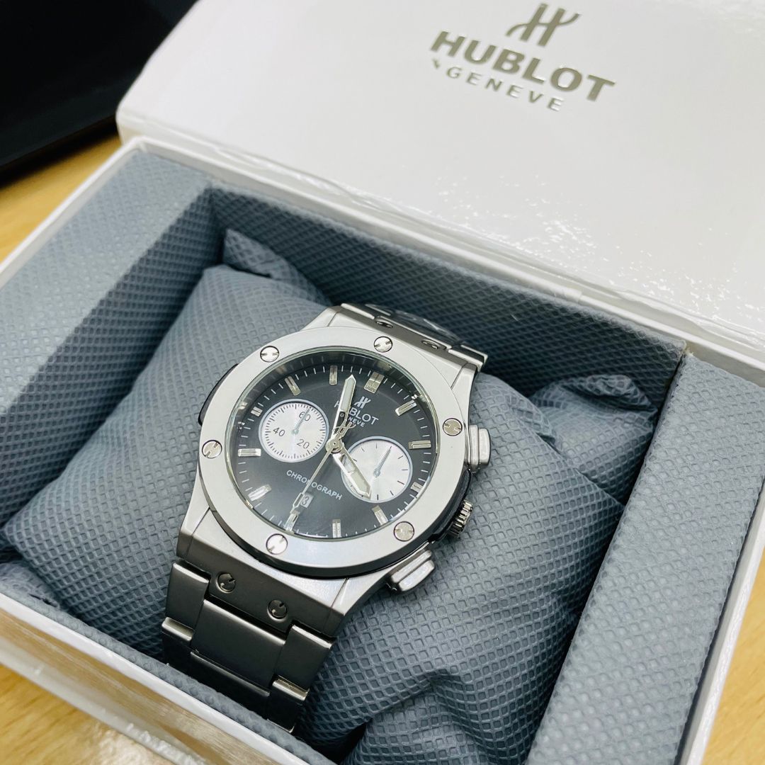 HB Premium Watch - Luxury Silver Matte Chain - Black Dial