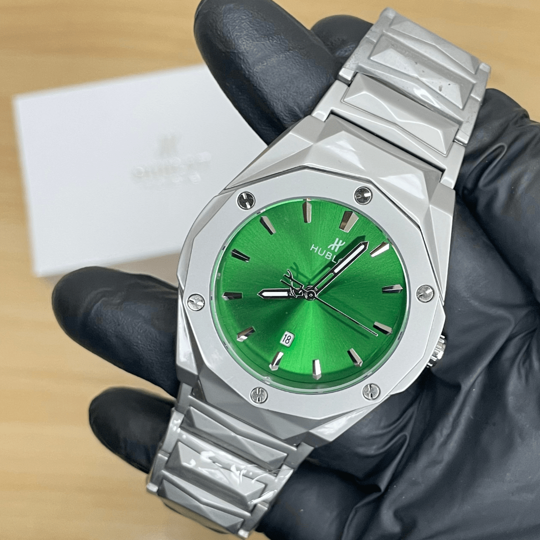 HB Premium Watch - Luxury Diamond Cut Chain - Green Dial