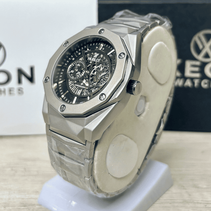 HB Premium Skeleton Watch - Luxury Diamond Cut Chain - Black Dial