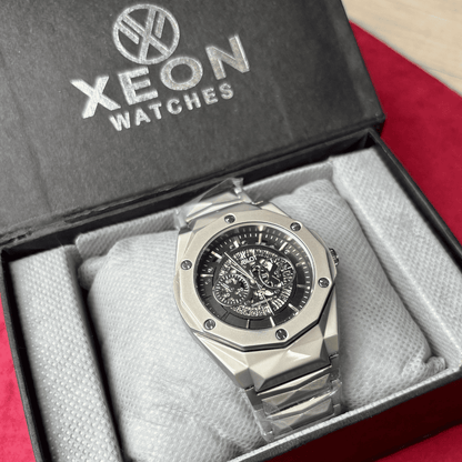 HB Premium Skeleton Watch - Luxury Diamond Cut Chain - Black Dial