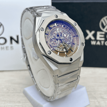HB Premium Skeleton Watch - Luxury Diamond Cut Chain - Brown Dial
