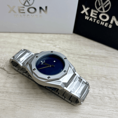 Hublot Premium Plain Dial Watch - Luxury Diamond Cut Chain - Navy Blue Dial