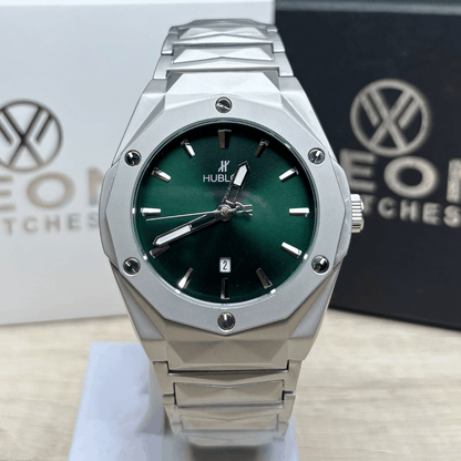 Hublot Premium Watch - Luxury Diamond Cut Chain - Green Dial