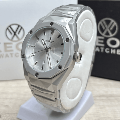 Hublot Premium Watch - Luxury Diamond Cut Chain - Silver Dial