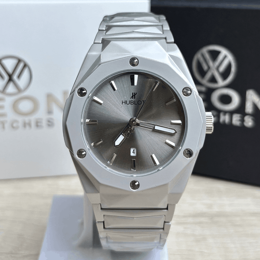 Hublot Premium Watch - Luxury Diamond Cut Chain - Metallic Grey Dial