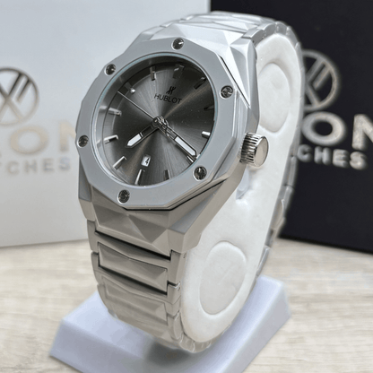 Hublot Premium Watch - Luxury Diamond Cut Chain - Metallic Grey Dial