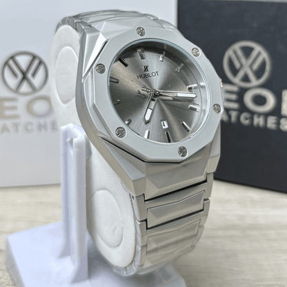 Hublot Premium Watch - Luxury Diamond Cut Chain - Metallic Grey Dial