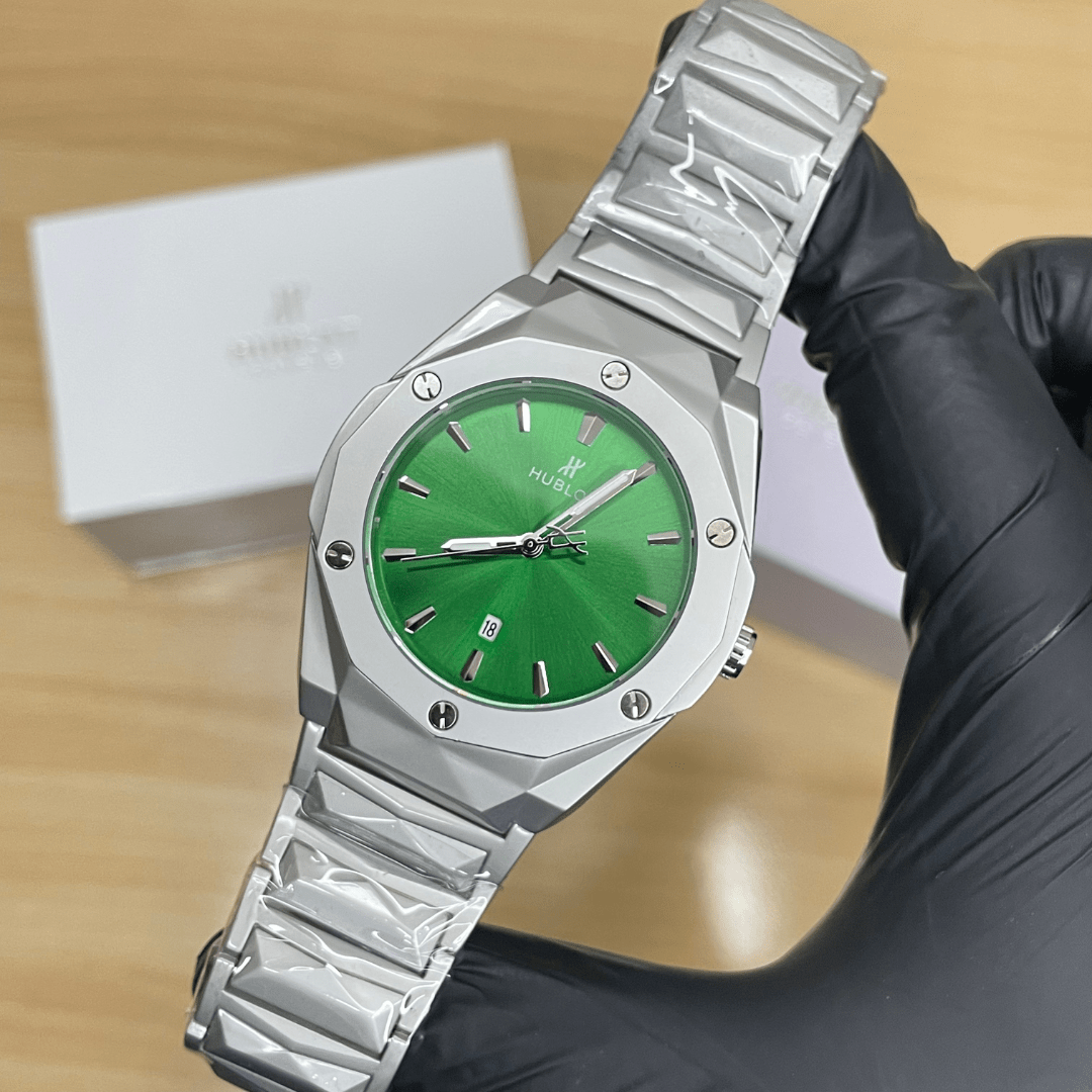 HB Premium Watch - Luxury Diamond Cut Chain - Green Dial