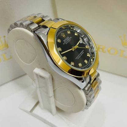 Rlx - Datejust - Stainless Steel - 40mm - Black Dial - Two Tone Gold