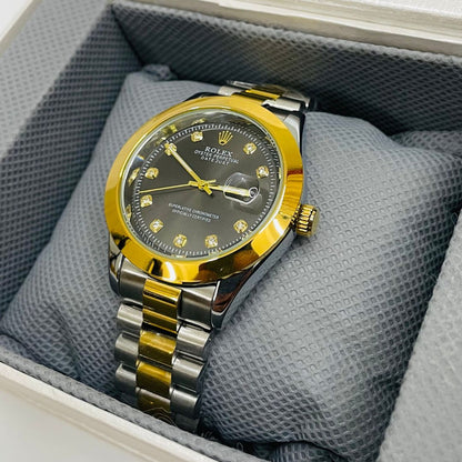 Rlx - Datejust - Stainless Steel - 40mm - Black Dial - Two Tone Gold