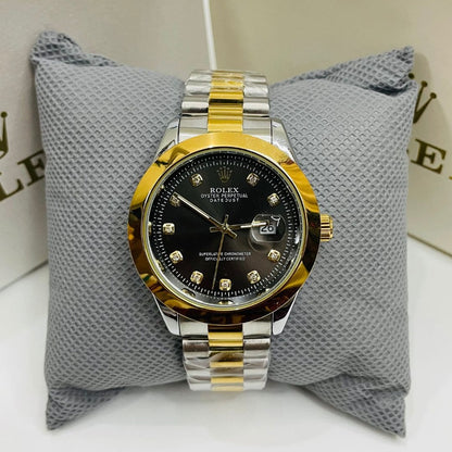 Rlx - Datejust - Stainless Steel - 40mm - Black Dial - Two Tone Gold