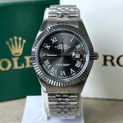 Rlx - Datejust - Roman Dial - Fluted Bezel - Black - Green Roman