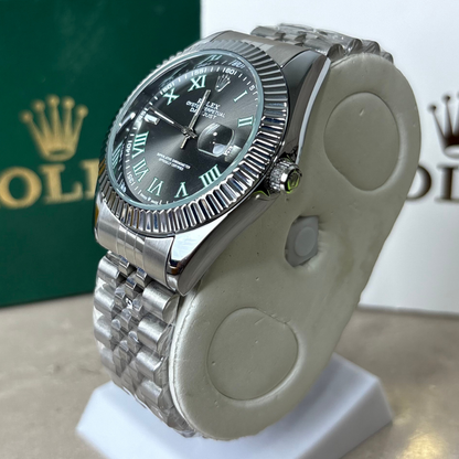 Rlx - Datejust - Roman Dial - Fluted Bezel - Black - Green Roman